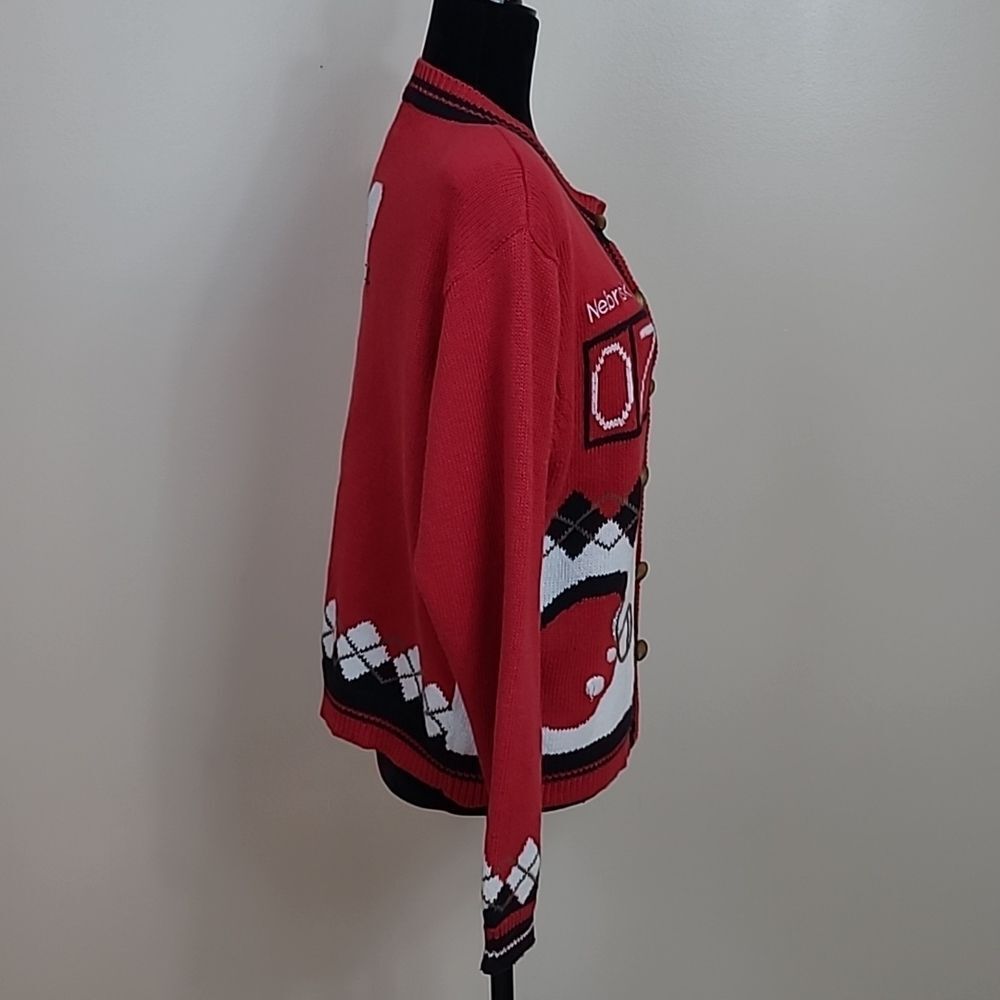 Christofer & Banks Vintage Nebraska Cornhusker Football Knit Cardigan Sweater L - Picture 2 of 5